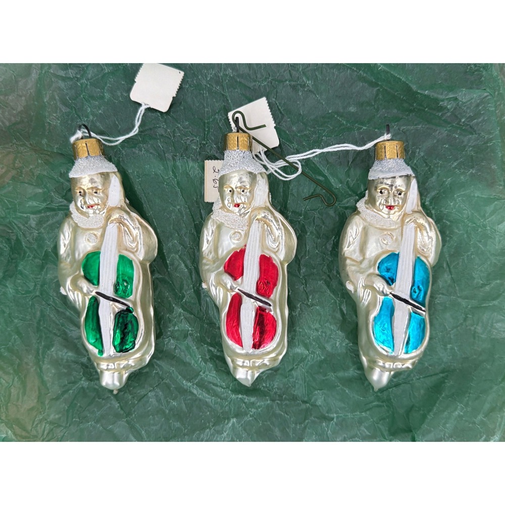 Vintage Mecury Glass Clown Musician Christmas Ornaments Set of 3 Cello Players